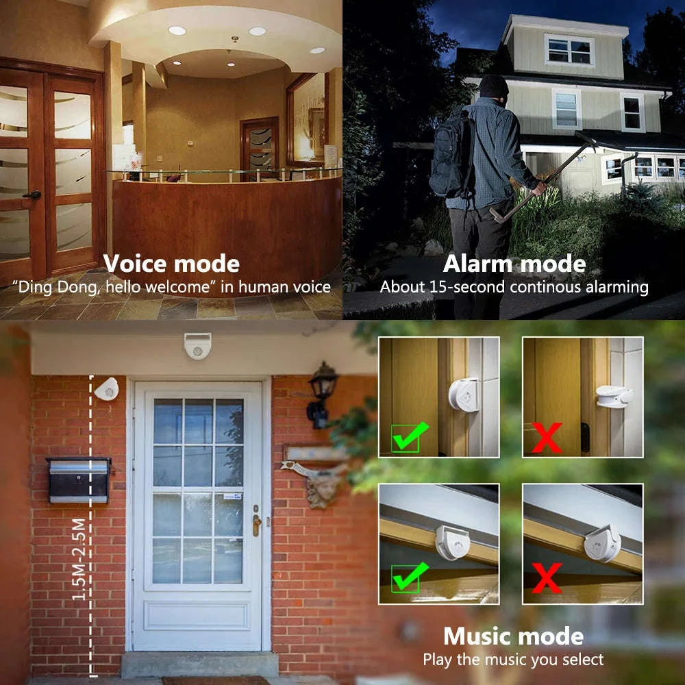 PIR Motion Sensor Doorbell Chime Alarm with 32 Sounds-1pc / United States