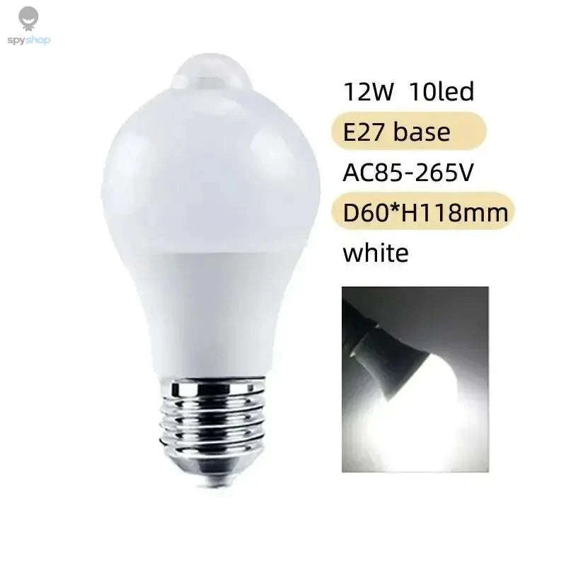 PIR Motion Sensor LED Bulb 12W E27 Smart Light-white