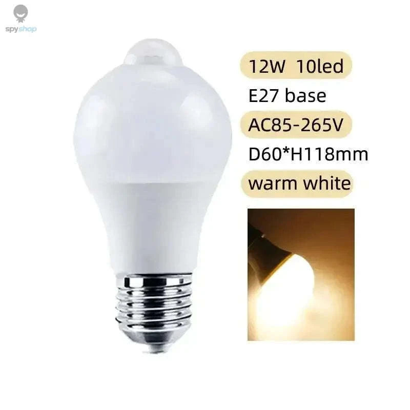 PIR Motion Sensor LED Bulb 12W E27 Smart Light-white