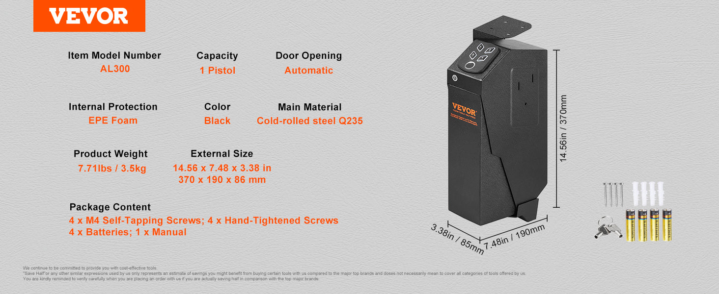 VEVOR Q235 Steel Pistol Safe with Biometric Quick Access