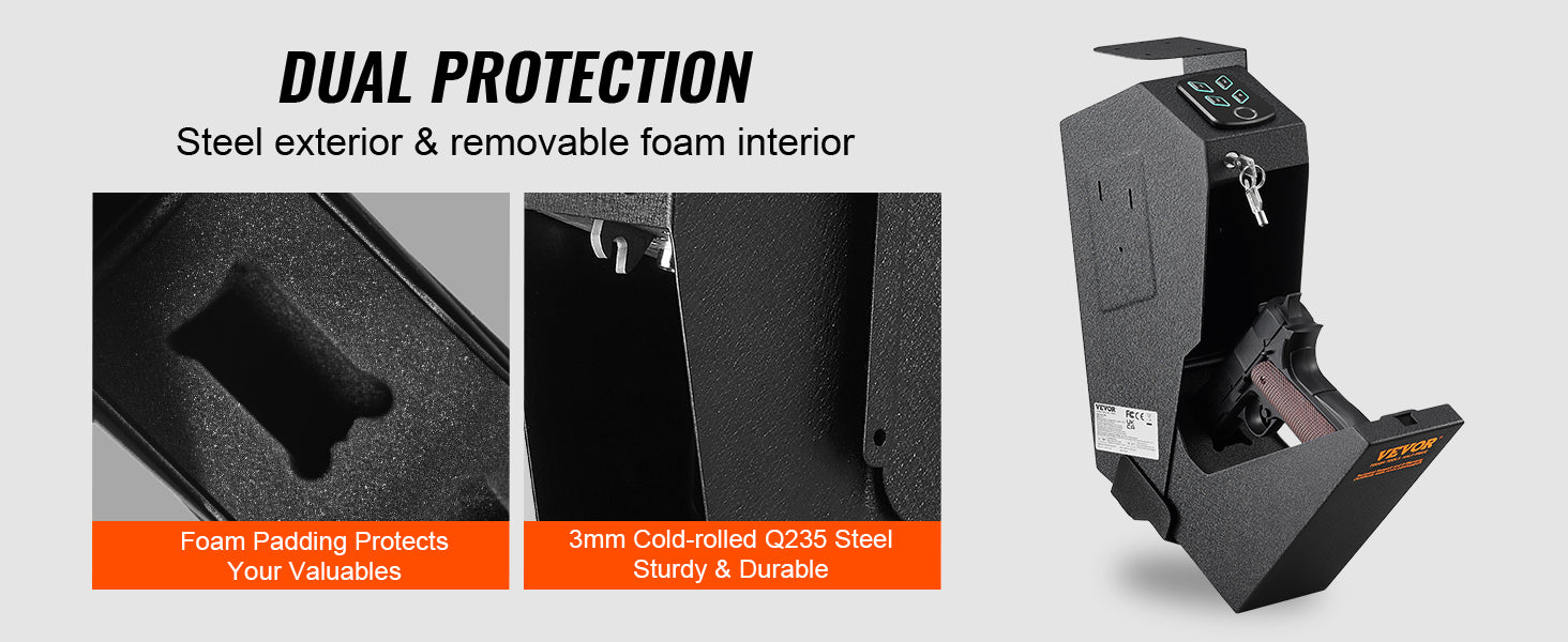 VEVOR Q235 Steel Pistol Safe with Biometric Quick Access