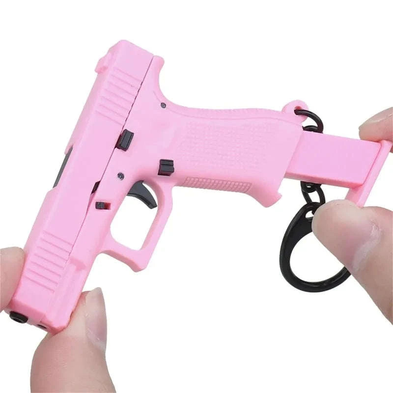 Pistol Shaped Keychain Charm with Removable Magazine-Pink