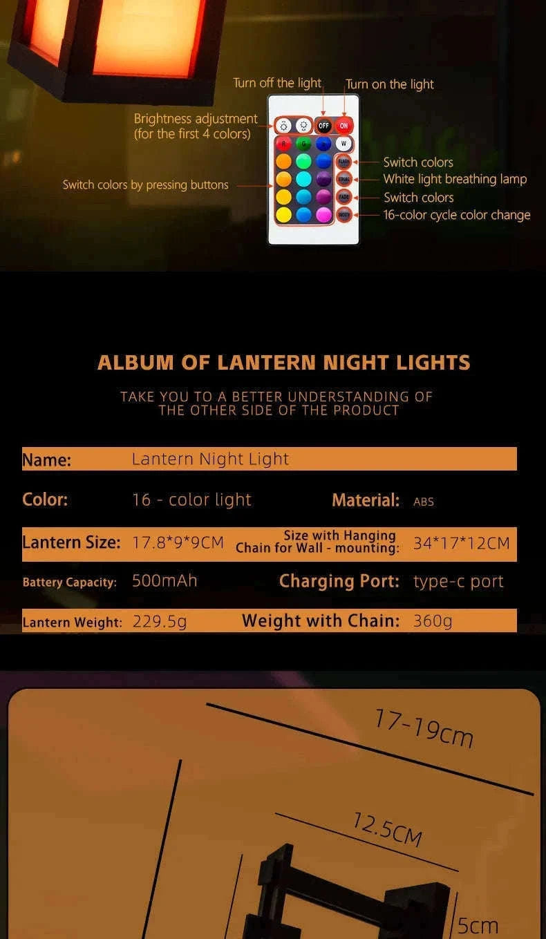 Pixel Style LED Night Light Lantern with 16 Colors and Remote Control-16 Color Lanterns