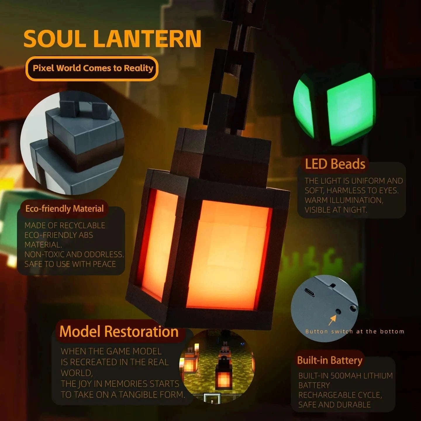 Pixel Style LED Night Light Lantern with 16 Colors and Remote Control-16 Color Lanterns