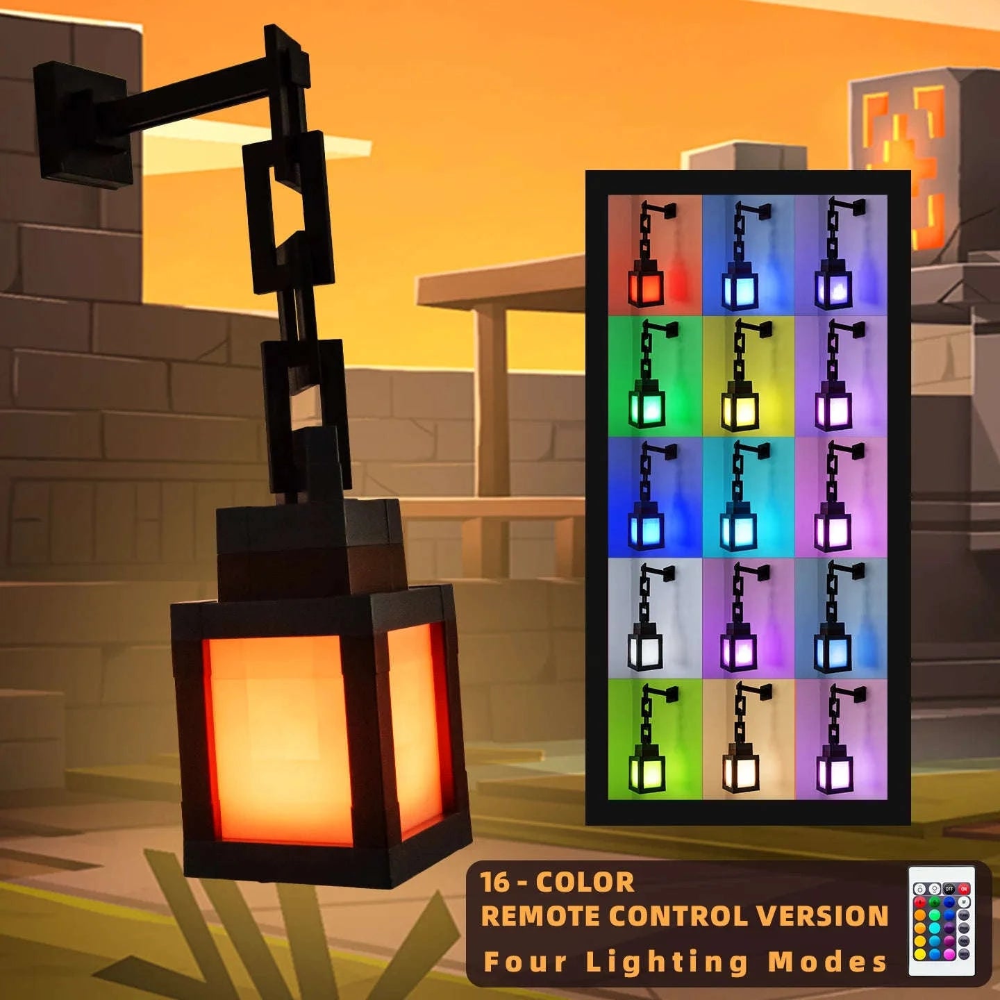 Pixel Style LED Night Light Lantern with 16 Colors and Remote Control-16 Color Lanterns