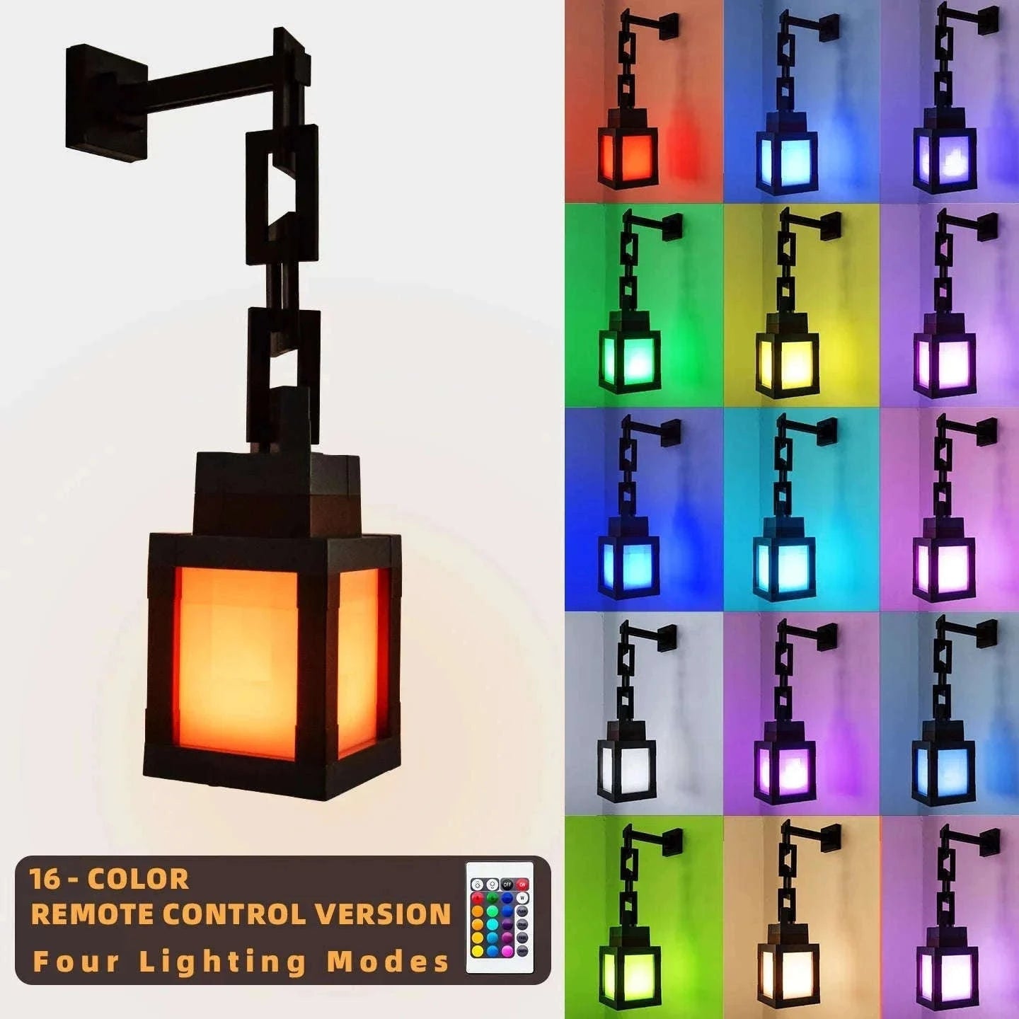 Pixel Style LED Night Light Lantern with 16 Colors and Remote Control-16 Color Lanterns
