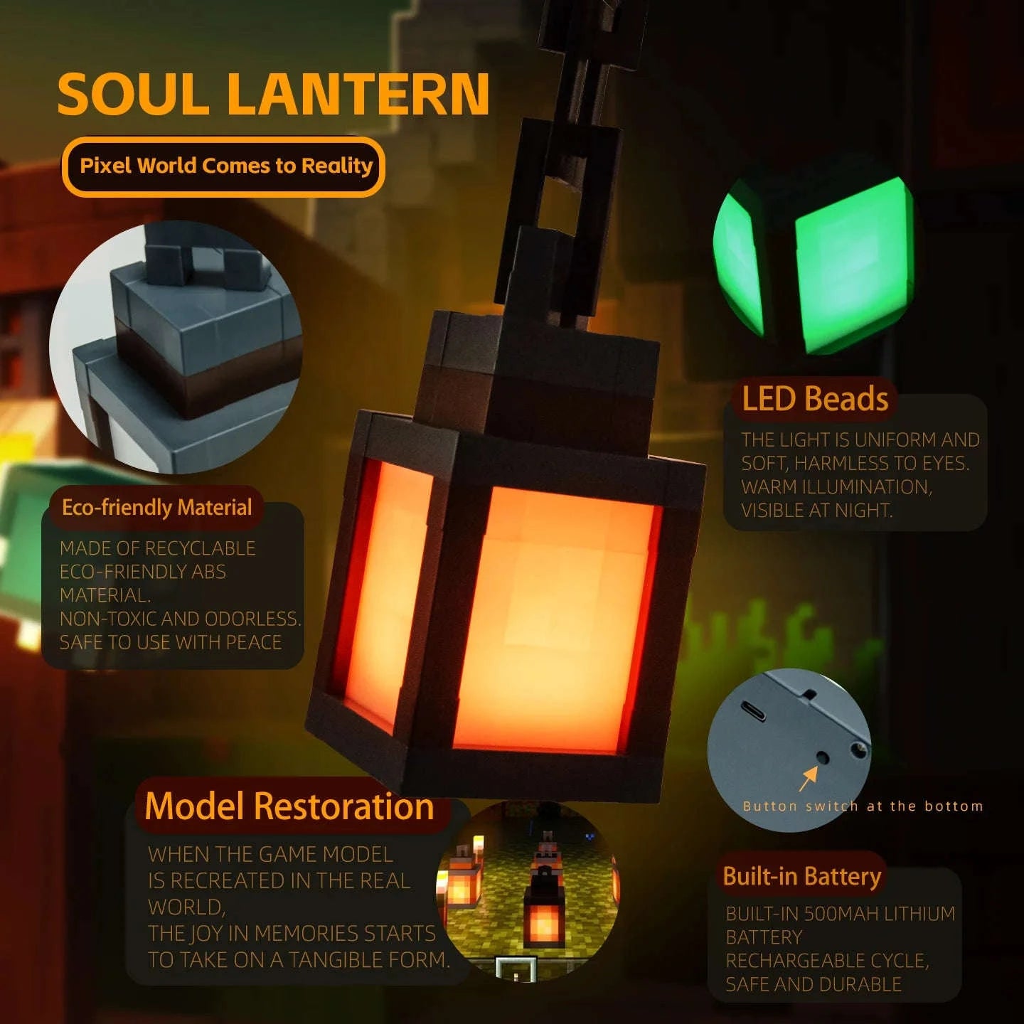 Pixel Style LED Night Light Lantern with 16 Colors and Remote Control-16 Color Lanterns