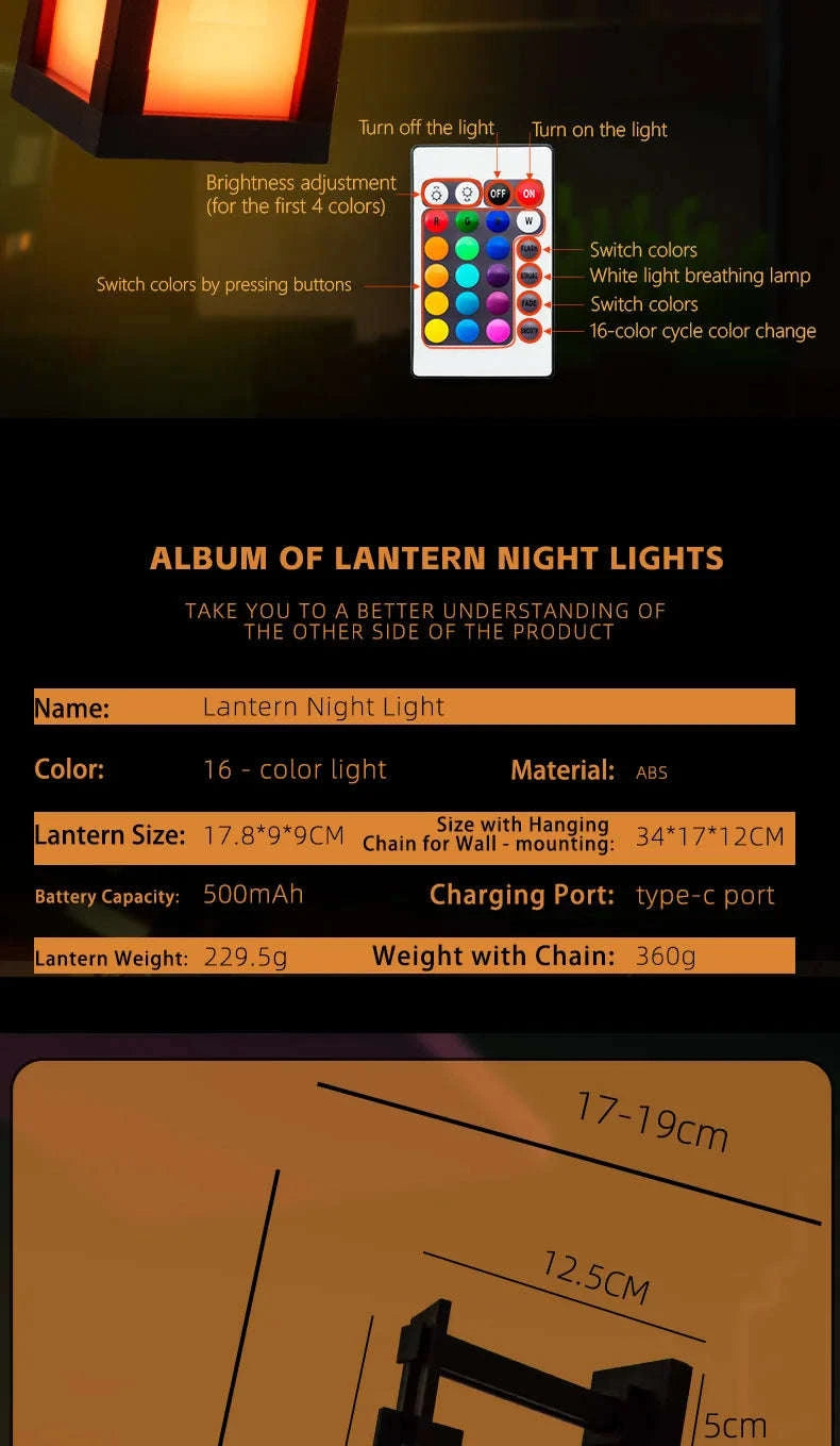 Pixel Style LED Night Light Lantern with 16 Colors and Remote Control-16 Color Lanterns