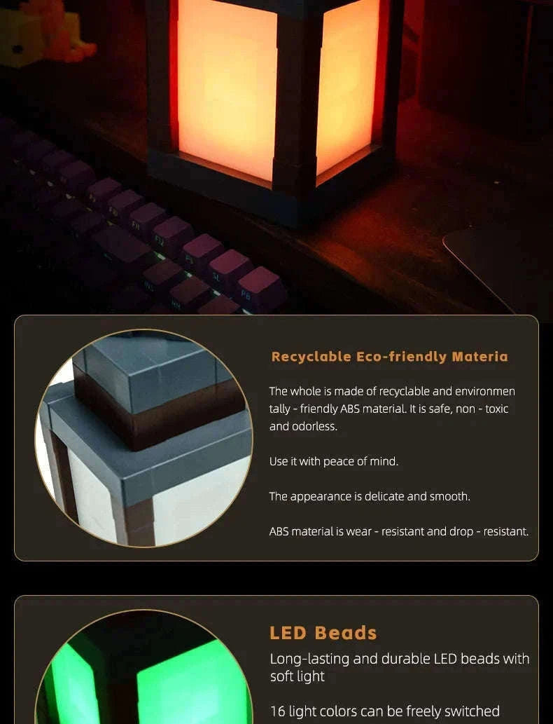 Pixel Style LED Night Light Lantern with 16 Colors and Remote Control-16 Color Lanterns