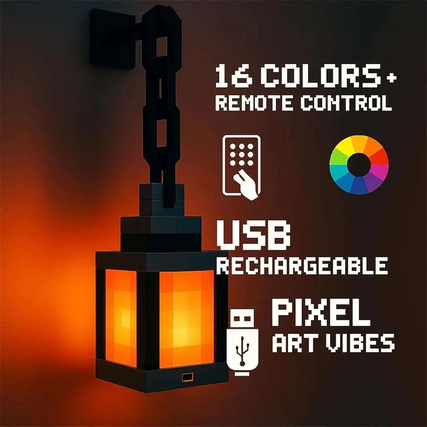 Pixel Style LED Night Light Lantern with 16 Colors and Remote Control-16 Color Lanterns