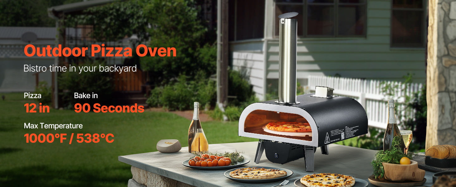 12" Outdoor Wood Fired Pizza Oven with Rotating Stone & Thermometer