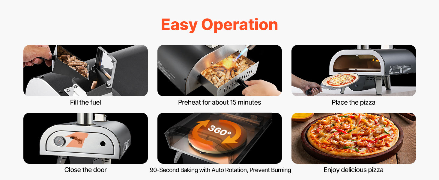 12" Outdoor Wood Fired Pizza Oven with Rotating Stone & Thermometer