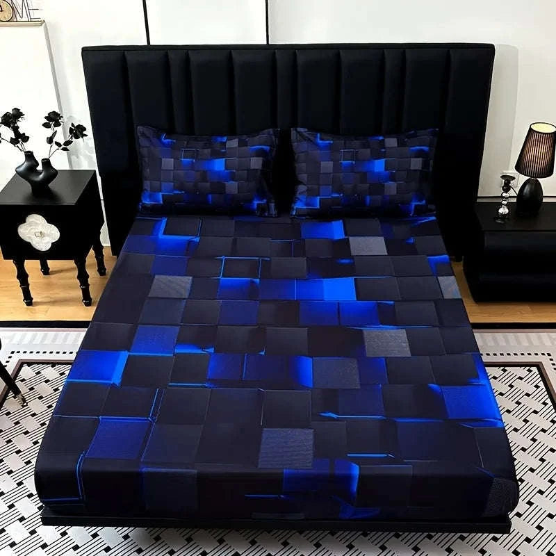 Plaid Fitted Sheet Set with Pillowcases Deep Pocket 15 Inch-MULTI / Queen / United States