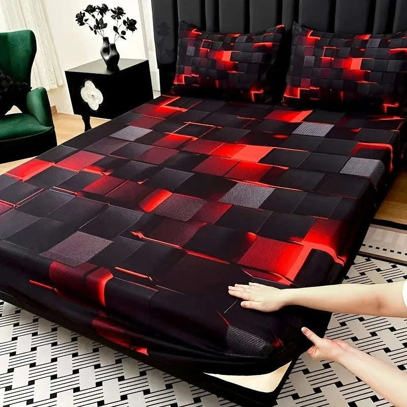 Plaid Fitted Sheet Set with Pillowcases Deep Pocket 15 Inch-MULTI / Queen / United States