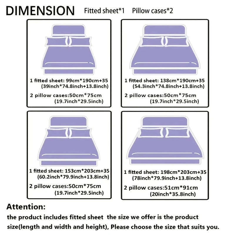 Plaid Fitted Sheet Set with Pillowcases Deep Pocket 15 Inch-MULTI / Queen / United States
