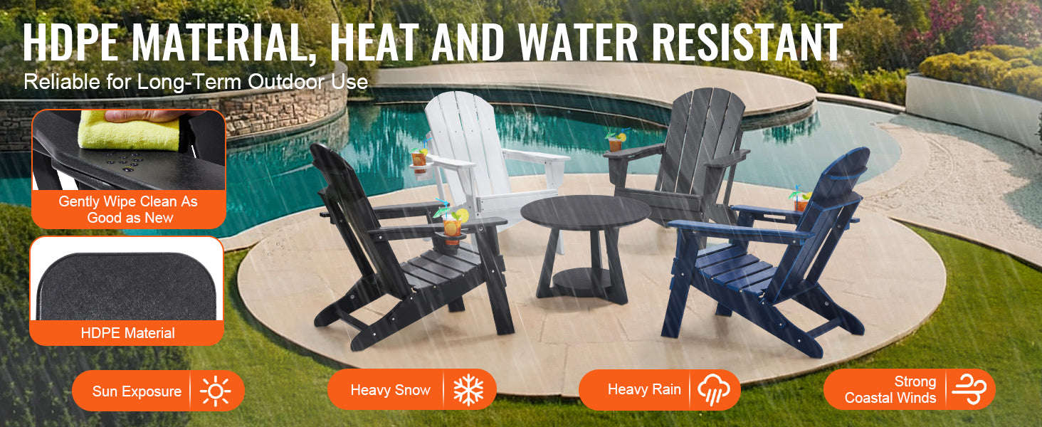 Plastic Adirondack Chair Set of 2 Foldable All-Weather with Cup Holder-Black / United States