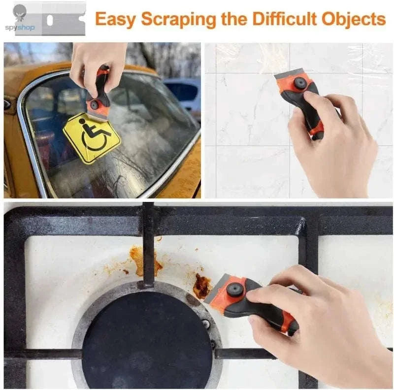Plastic Metal Window Glass Scraper & Adhesive Remover-OrangeRed / 1knife 20 blade