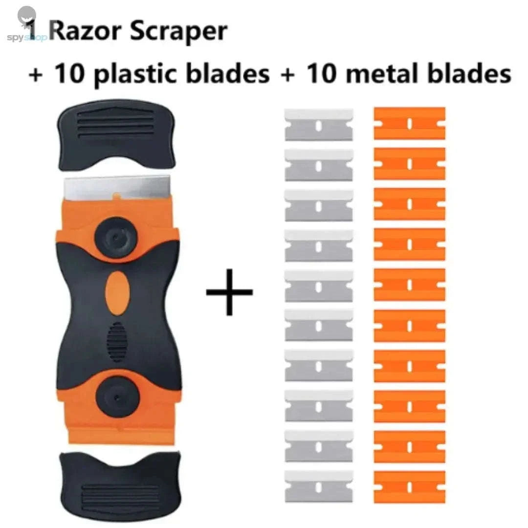 Plastic Metal Window Glass Scraper & Adhesive Remover-OrangeRed / 1knife 20 blade