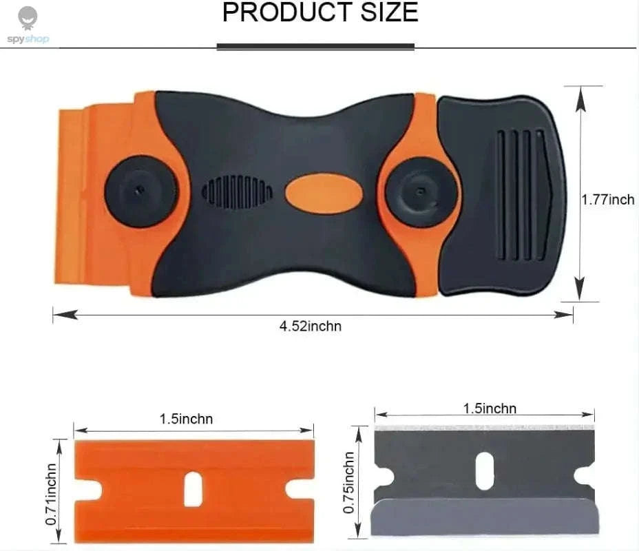 Plastic Metal Window Glass Scraper & Adhesive Remover-OrangeRed / 1knife 20 blade