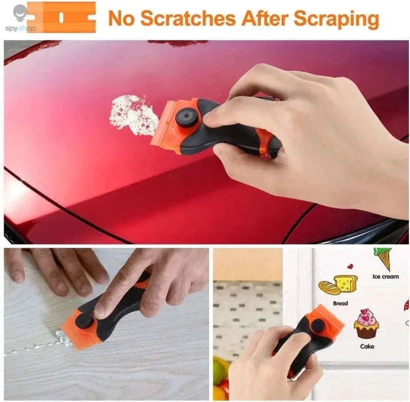 Plastic Metal Window Glass Scraper & Adhesive Remover-OrangeRed / 1knife 20 blade