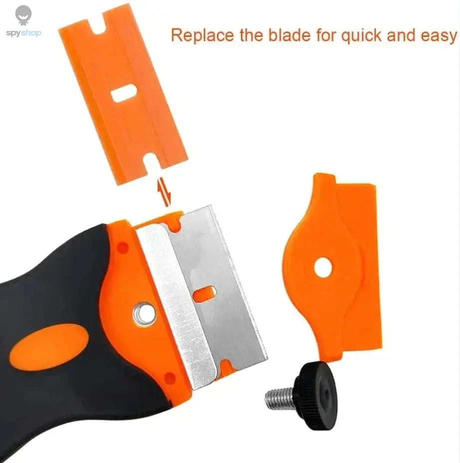 Plastic Metal Window Glass Scraper & Adhesive Remover-OrangeRed / 1knife 20 blade