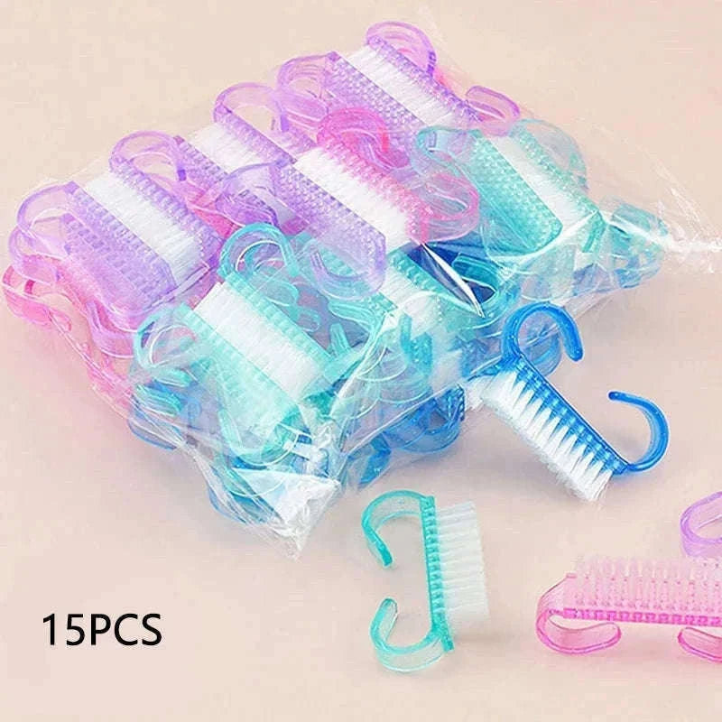 Plastic Nail Cleaning Brush Set for Manicure and Pedicure-15PCS