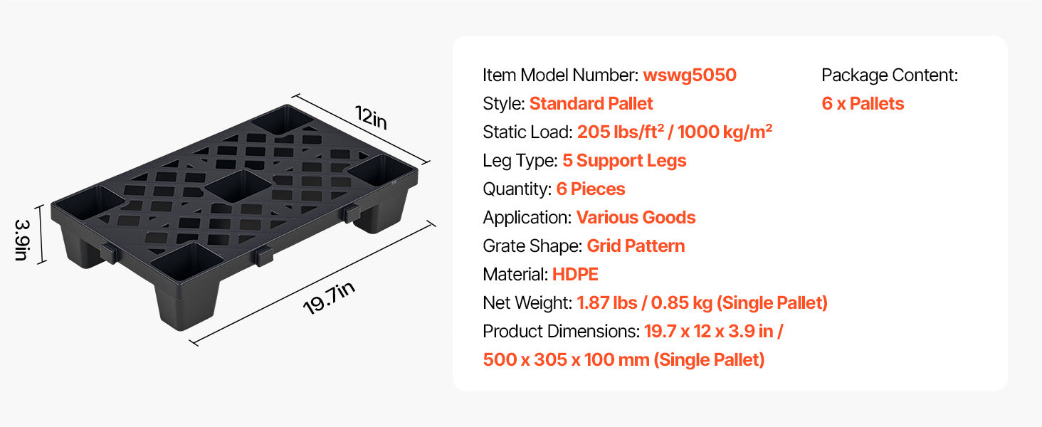 6pcs Plastic Storage Pallets HDPE Grid Base for Basement & Warehouse