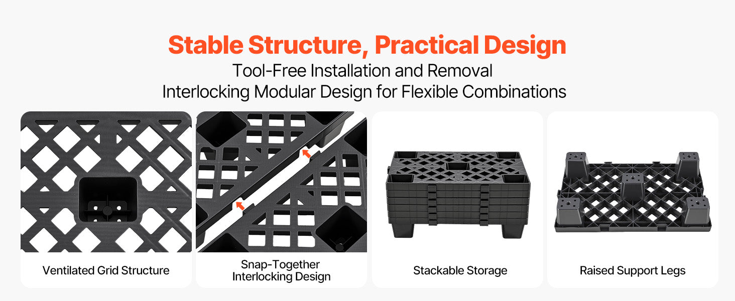 6pcs Plastic Storage Pallets HDPE Grid Base for Basement & Warehouse