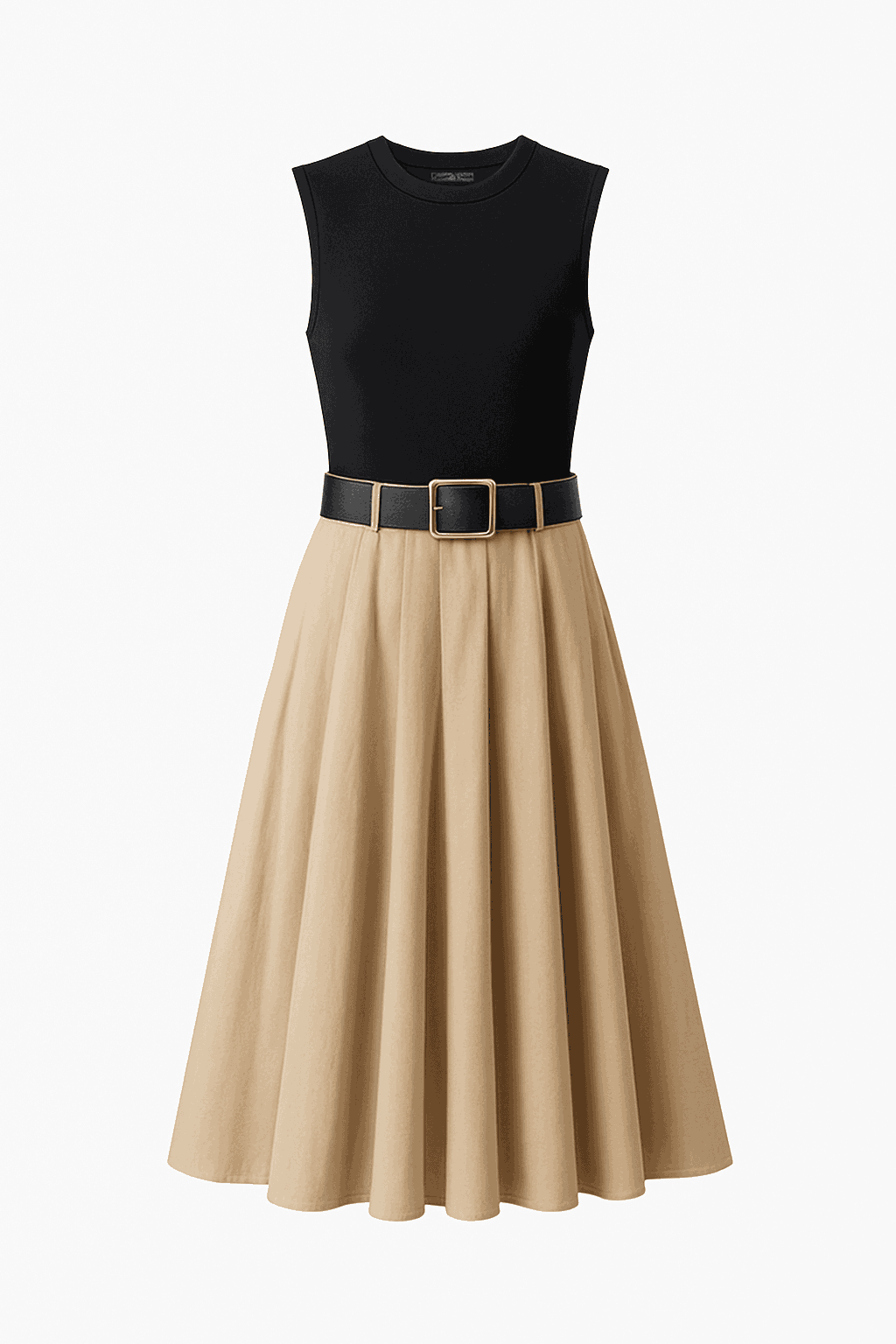 Pleated Midi Dress with Belt for Elegant Summer Style-Sleeveless Dress / XS / China Mainland