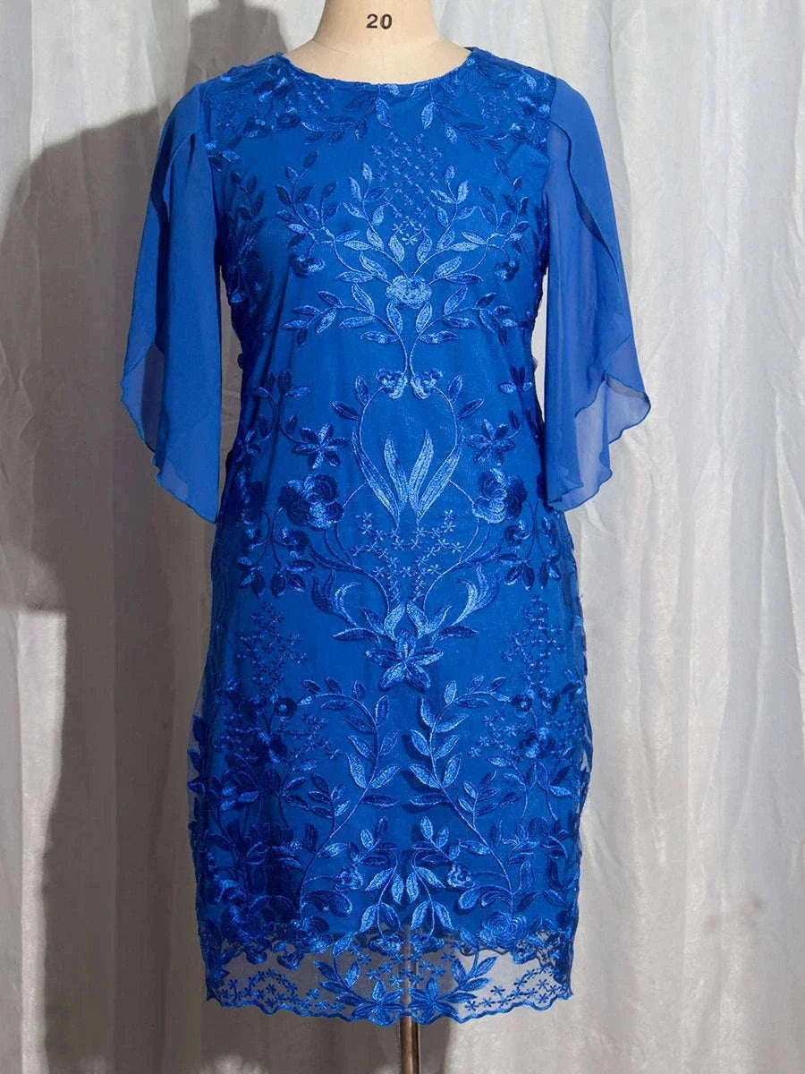 Plus Size Floral Embroidery Bodycon Dress for Wedding Guests & Parties-Pink / 3XL