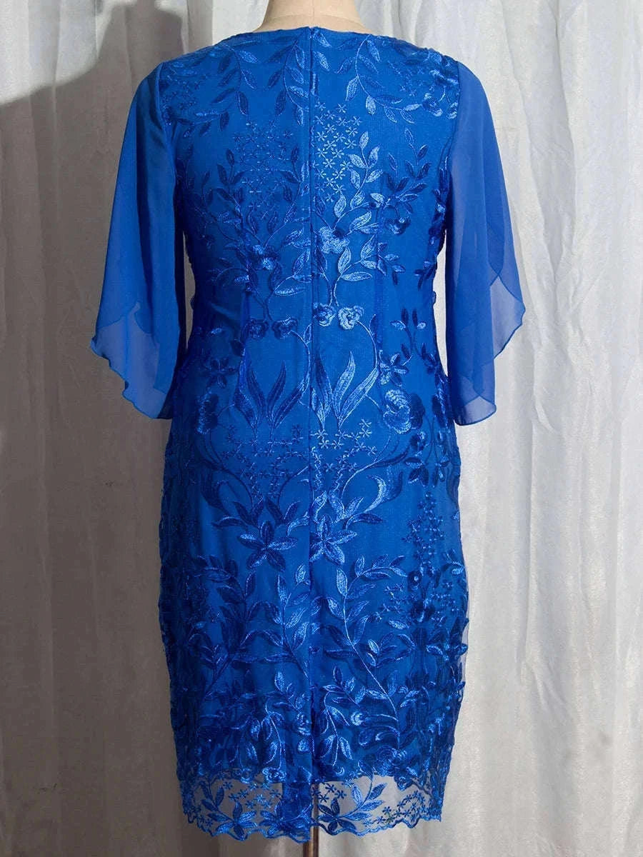 Plus Size Floral Embroidery Bodycon Dress for Wedding Guests & Parties-Pink / 3XL