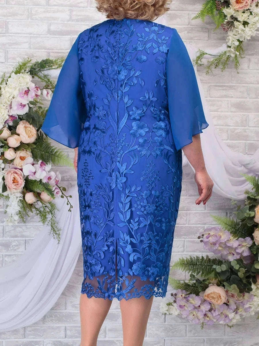 Plus Size Floral Embroidery Bodycon Dress for Wedding Guests & Parties-Pink / 3XL
