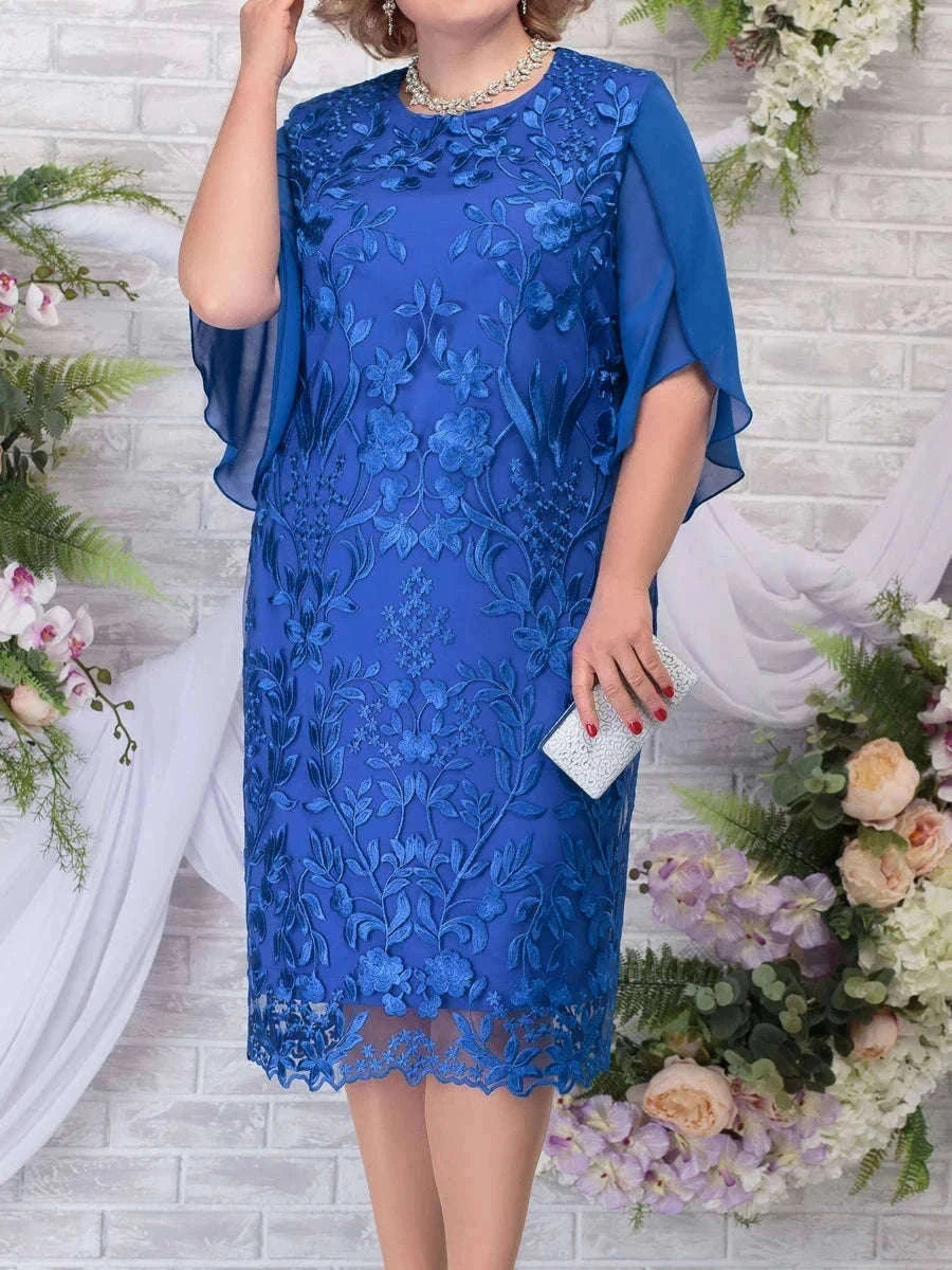 Plus Size Floral Embroidery Bodycon Dress for Wedding Guests & Parties-Pink / 3XL