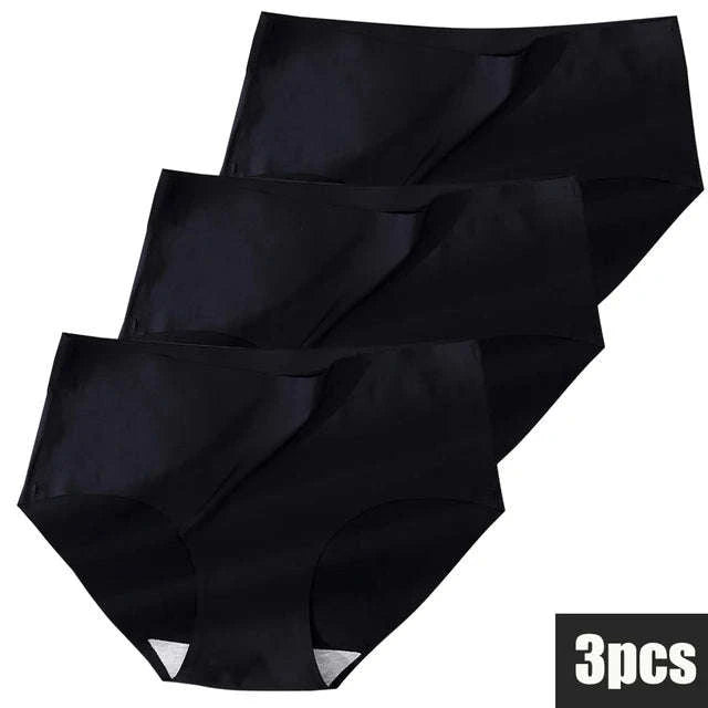 Plus Size Seamless Ice Silk Panties-Ice-3Pcs black / XL / 3pcs
