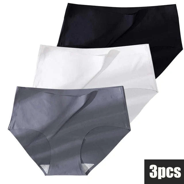 Plus Size Seamless Ice Silk Panties-Ice-3Pcs black / XL / 3pcs