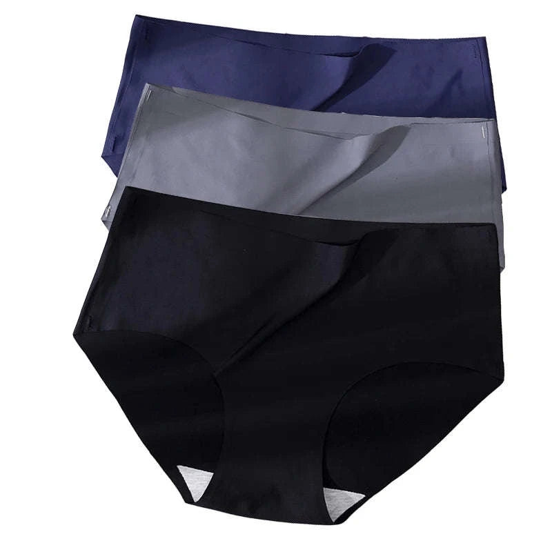 Plus Size Seamless Ice Silk Panties-Ice-3Pcs black / XL / 3pcs