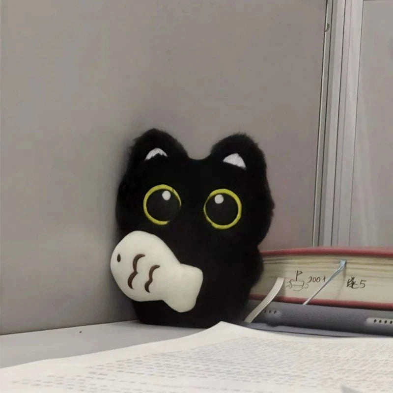 Plush Black Cat Keychain Doll Charm-WHITE