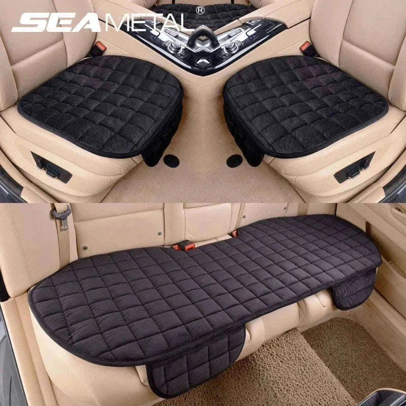 Plush Car Seat Cover Anti-Scratch Universal Seat Protector-Beige Front 1pc
