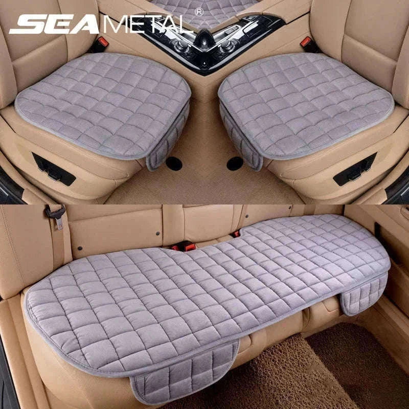 Plush Car Seat Cover Anti-Scratch Universal Seat Protector-Beige Front 1pc