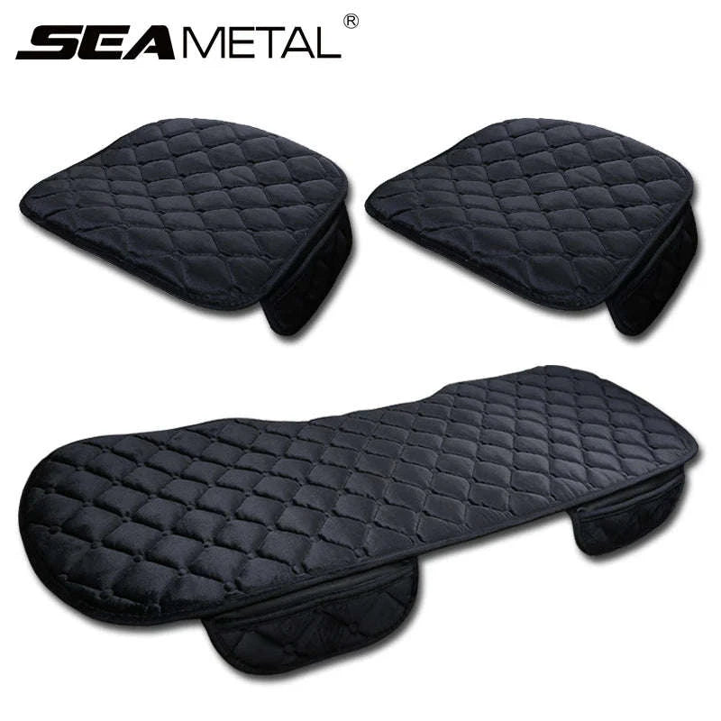 Plush Car Seat Cover Anti-Slip Soft Seat Cushion Protector Pad Universal-Black Rear 1pc