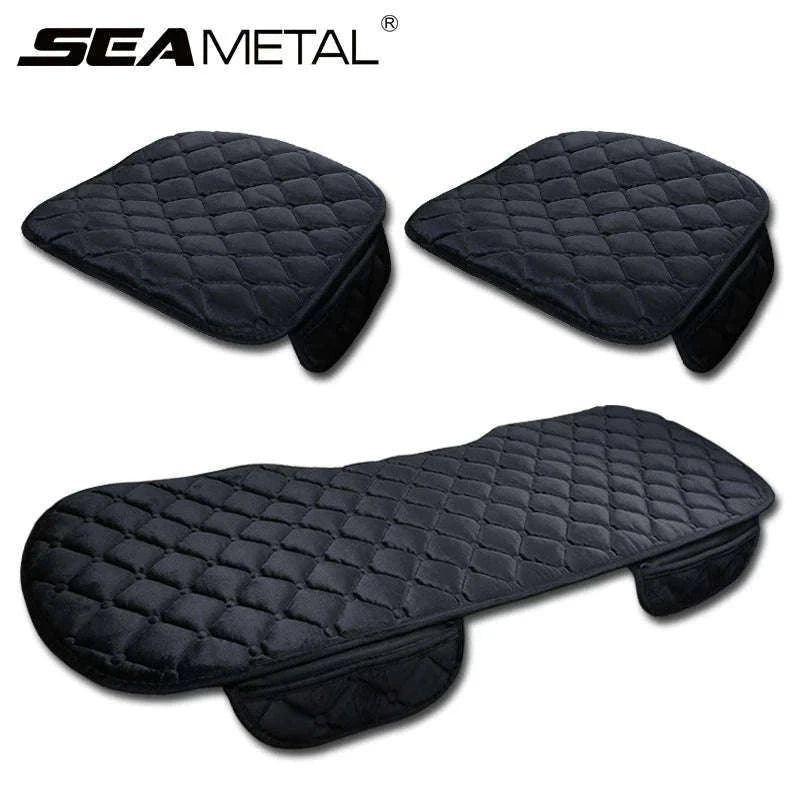 Plush Car Seat Cover Anti-Slip Soft Seat Cushion Protector Pad Universal-Black Rear 1pc