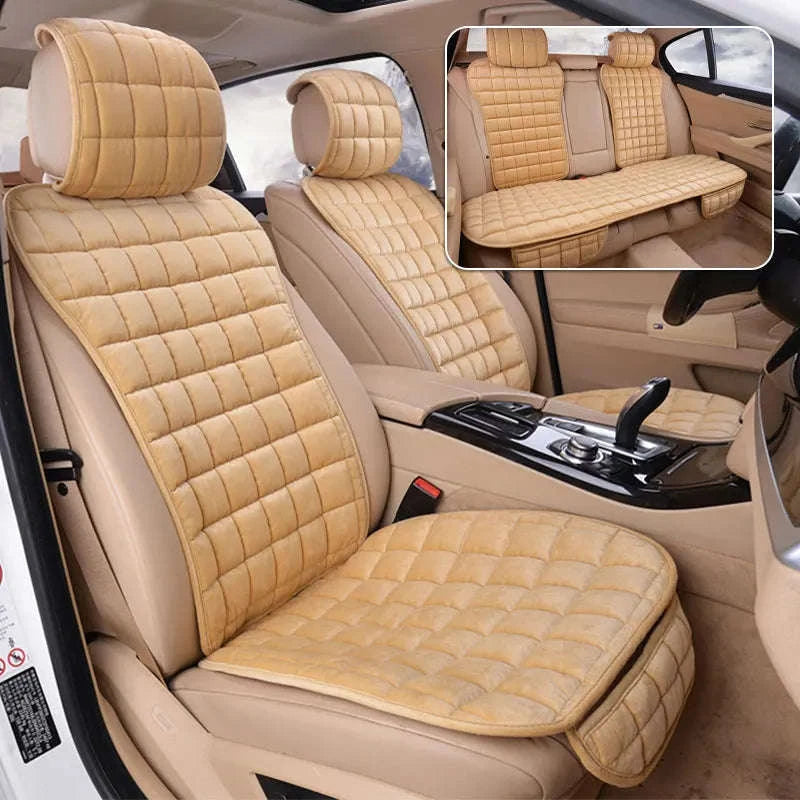 Plush Car Seat Cover with Backrest Pad-Gray Front 1pc