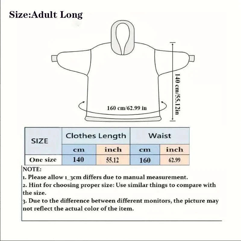 Plush Fleece Blanket Hoodie for Men and Women-FH141 / XL Length 140cm