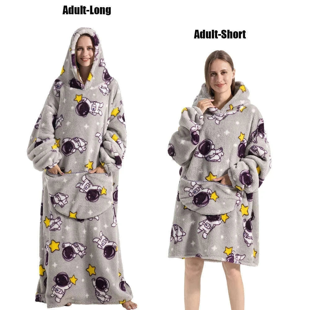 Plush Fleece Blanket Hoodie for Men and Women-FH141 / XL Length 140cm
