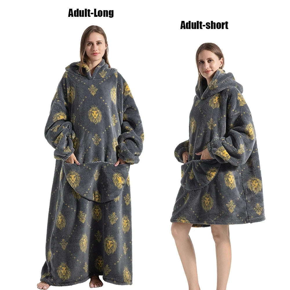Plush Fleece Blanket Hoodie for Men and Women-FH141 / XL Length 140cm
