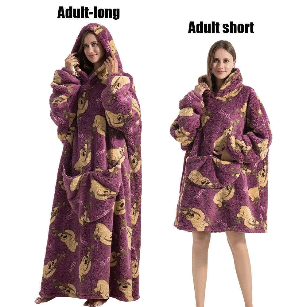 Plush Fleece Blanket Hoodie for Men and Women-FH141 / XL Length 140cm