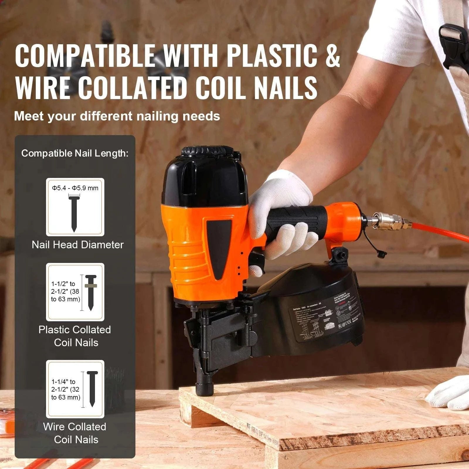 Pneumatic Coil Siding Nailer 70–120 PSI High-Capacity Nail Gun-