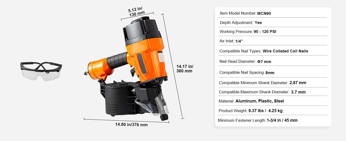 Pneumatic Coil Siding Nailer 70–120 PSI High-Capacity Nail Gun-