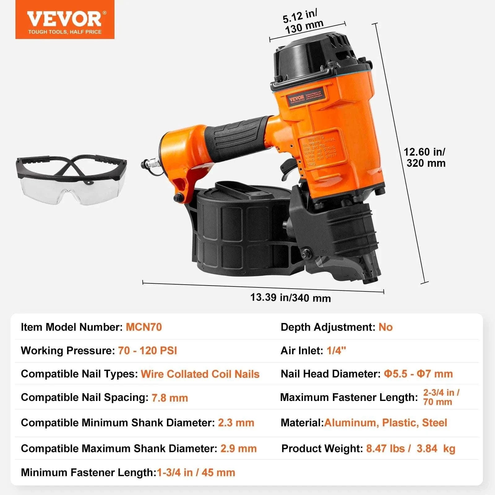 Pneumatic Coil Siding Nailer 70–120 PSI High-Capacity Nail Gun-