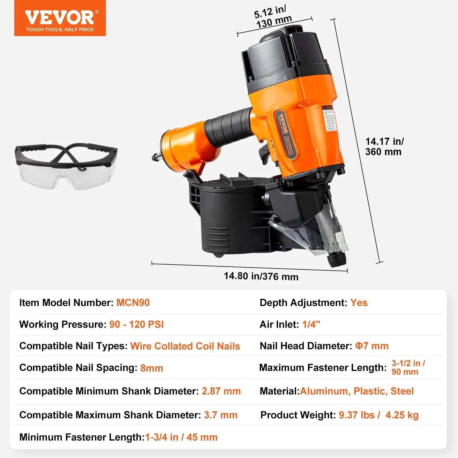 Pneumatic Coil Siding Nailer 70–120 PSI High-Capacity Nail Gun-